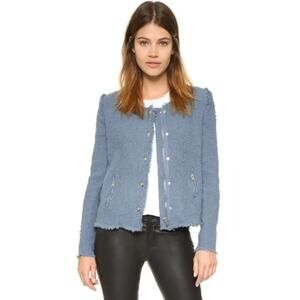 IRO Agnette Blue Tweed Distressed Snap Front Jacket Women's Size 38 US M Moto